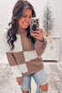 Colorblock Checkered Raw Seamed Ribbed Round Neck Top